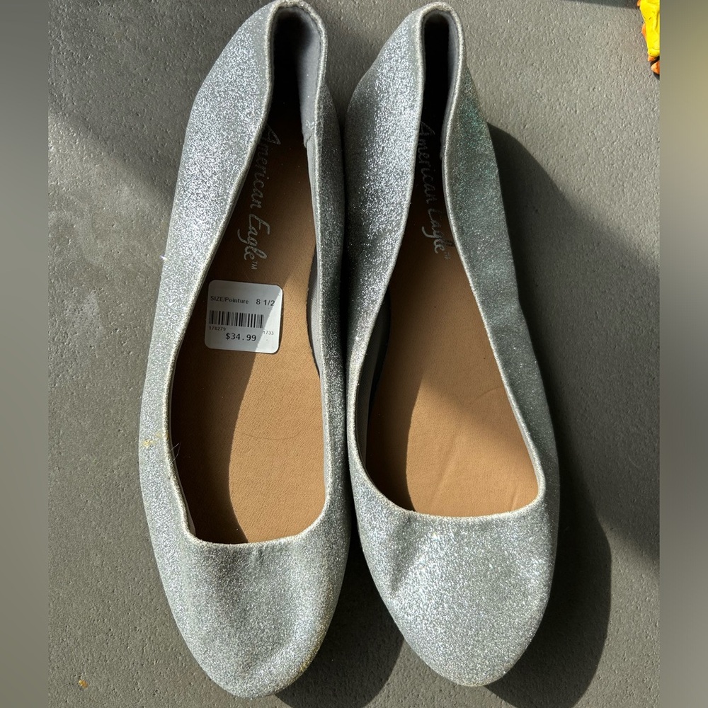American Eagle Outfitters Silver Glitter Ballet Flats - Women's